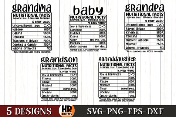 Grandma Grandpa Baby Nutritional Facts Graphics