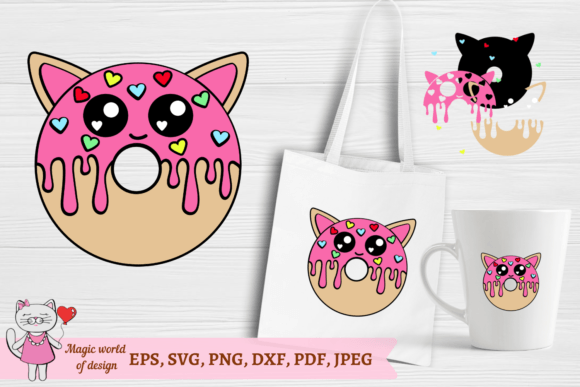 Pink Donut Funny Cat Face Graphics for Crafts